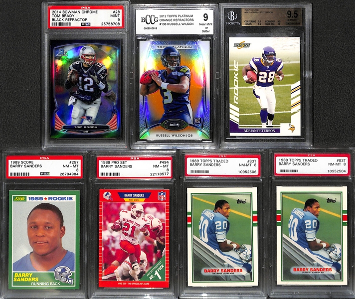 Lot of 7 Football Graded Cards w. Tom Brady Black Refractor